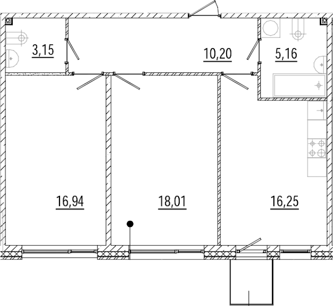 2-комнатная квартира 70.23 м², 2/8 эт., ЖК «Мануфактура James Beck»